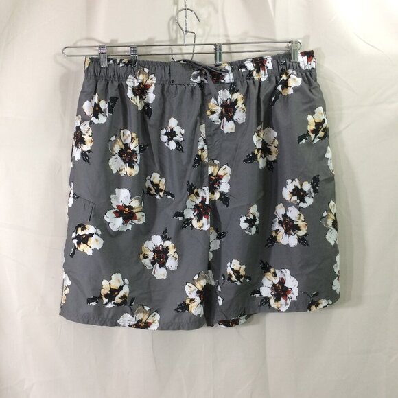 NEW Kanu Mens Swim Trunks Gray Floral NWT Elastic Drawstring Waist Size 4X - Picture 1 of 3